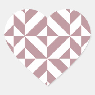 Dark Mauve Geometric Deco Cube Pattern Heart Sticker