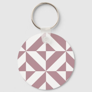 Dark Mauve Geometric Deco Cube Pattern Key Ring