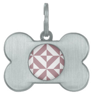 Dark Mauve Geometric Deco Cube Pattern Pet ID Tag