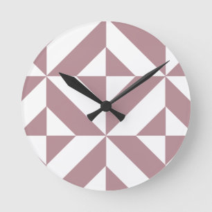 Dark Mauve Geometric Deco Cube Pattern Round Clock