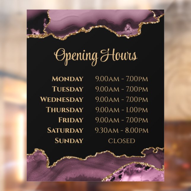 Dark Mauve Gold Agate Opening Hours Window Cling (Sheet 2)