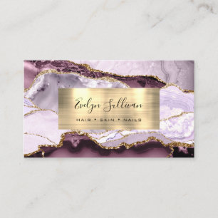 Dark Mauve Lilac and Gold Agate Business Card