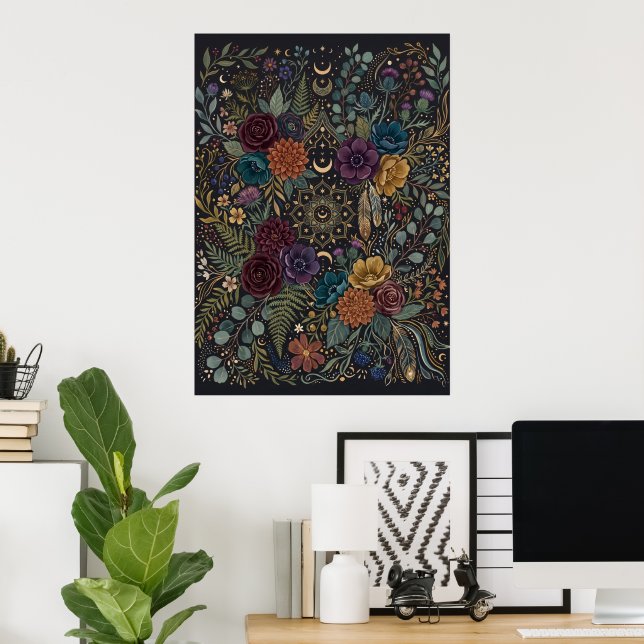 Dark Maximalist Floral Poster (Home Office)