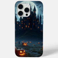 Dark, mediaeval castle, bats, & pumpkins
