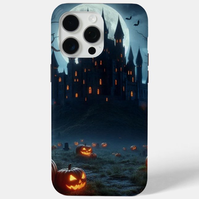 Dark, mediaeval castle, bats, & pumpkins Case-Mate iPhone case (Back)