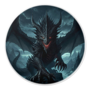 Dark, Mediaeval Dragon  Ceramic Knob