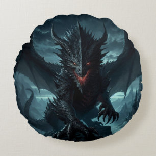 Dark, Mediaeval Dragon Round Cushion
