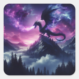 Dark, Mediaeval Ethereal Dragon  Square Sticker
