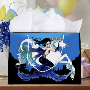 Dark Mermaid Fairy Unicorn Sea Horse Blue Fantasy Large Gift Bag