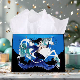 Dark Mermaid Fairy Unicorn Sea Horse Blue Fantasy Large Gift Bag