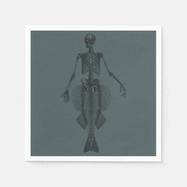 Dark Mermaid Skeleton Halloween Napkin (Front)