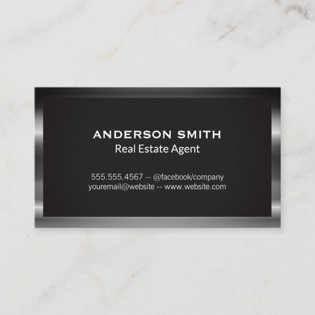 Dark Metallic Frame | Black Texture Background Business Card (Front)