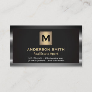 Dark Metallic Frame Black Texture Monogram Business Card