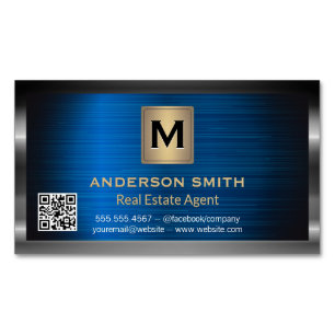 Dark Metallic Frame   Blue Metallic   QR Label Magnetic Business Card