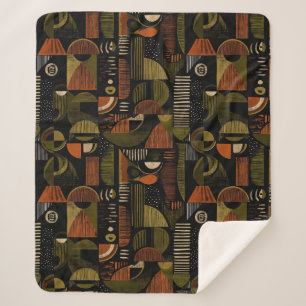 Dark Mid Century Geometric Pattern (1) Sherpa Blanket