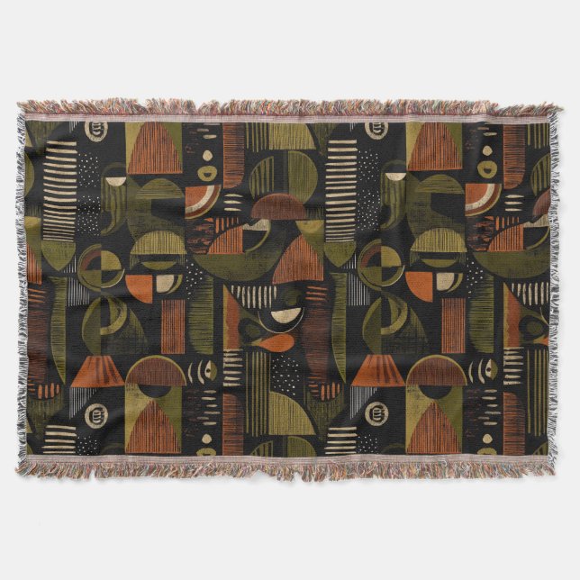 Dark Mid Century Geometric Pattern (1) Throw Blanket (Front)