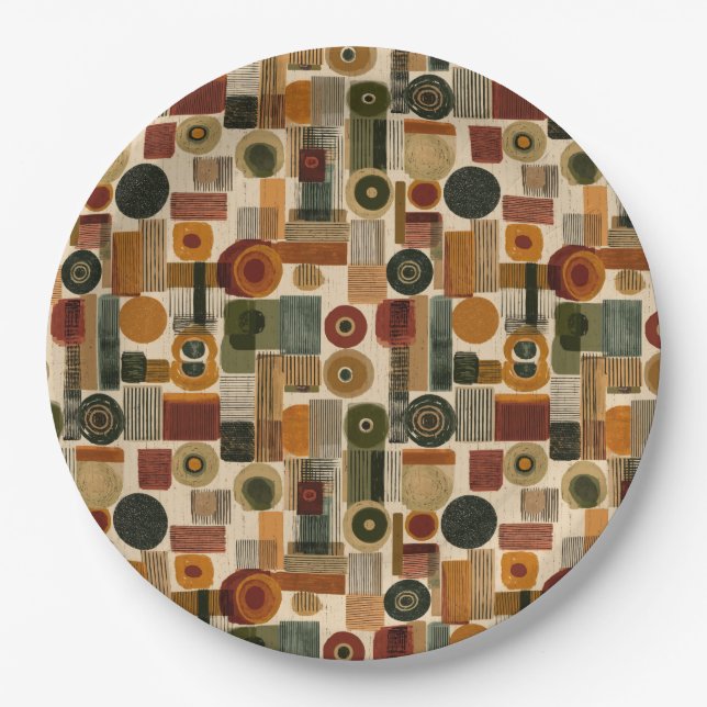 Dark Mid Century Geometric Pattern (2) Paper Plate (Front)