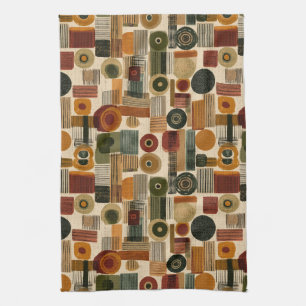 Dark Mid Century Geometric Pattern (2) Tea Towel