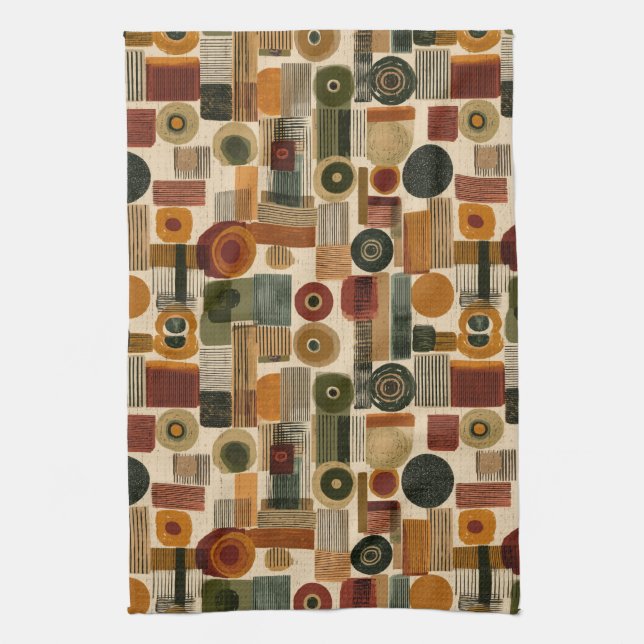 Dark Mid Century Geometric Pattern (2) Tea Towel (Vertical)