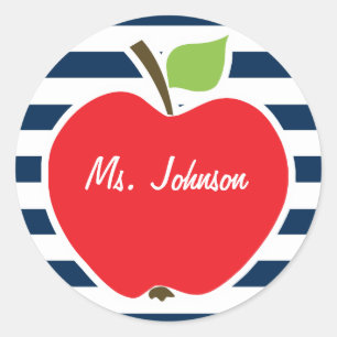 Dark Midnight Blue Horizontal Stripes; Apple Classic Round Sticker