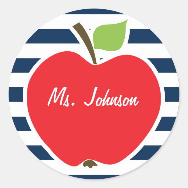 Dark Midnight Blue Horizontal Stripes; Apple Classic Round Sticker (Front)