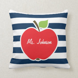 Dark Midnight Blue Horizontal Stripes; Apple Cushion
