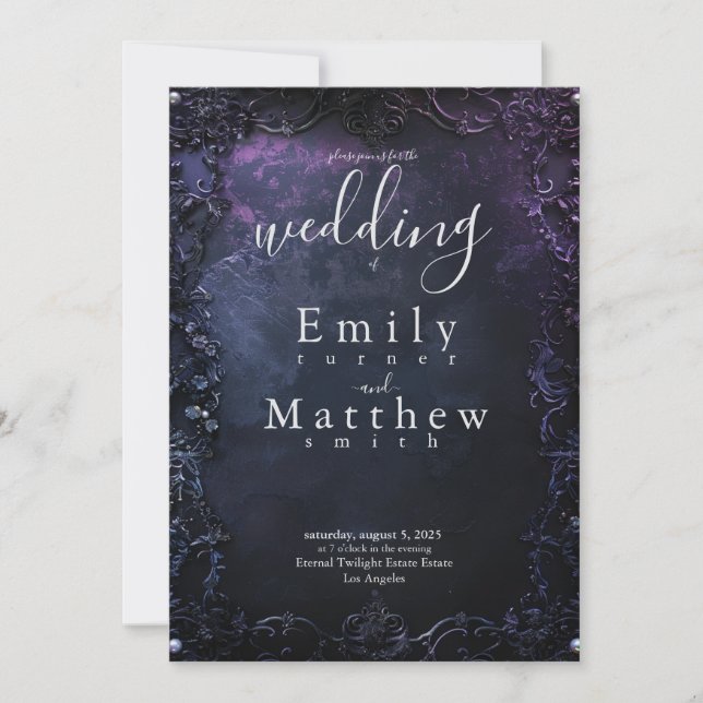 Dark Midnight Gothic Elegance Wedding Invitation (Front)