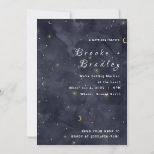 Dark Midnight Moons & Stars Wedding Invitation