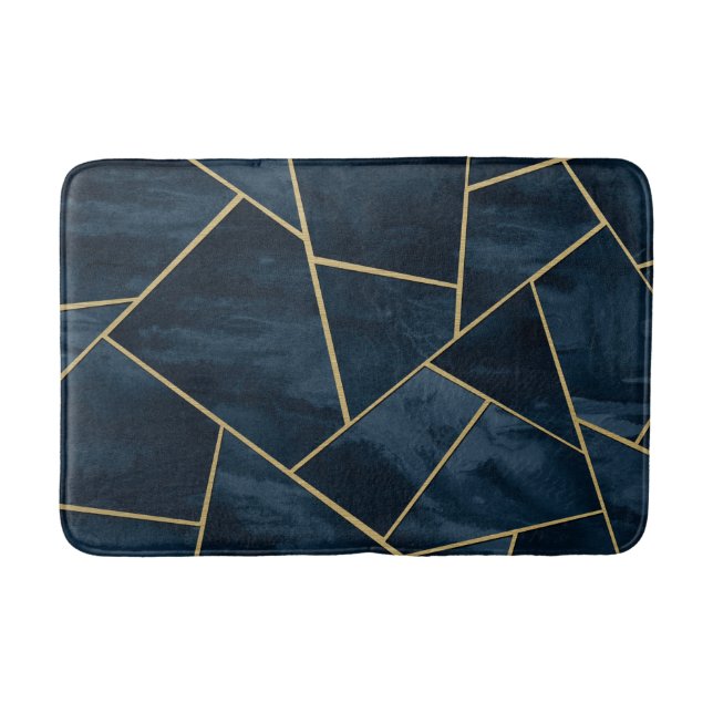 Dark Midnight Navy Blue Gold Geometric Glam #1 Bath Mat (Front)