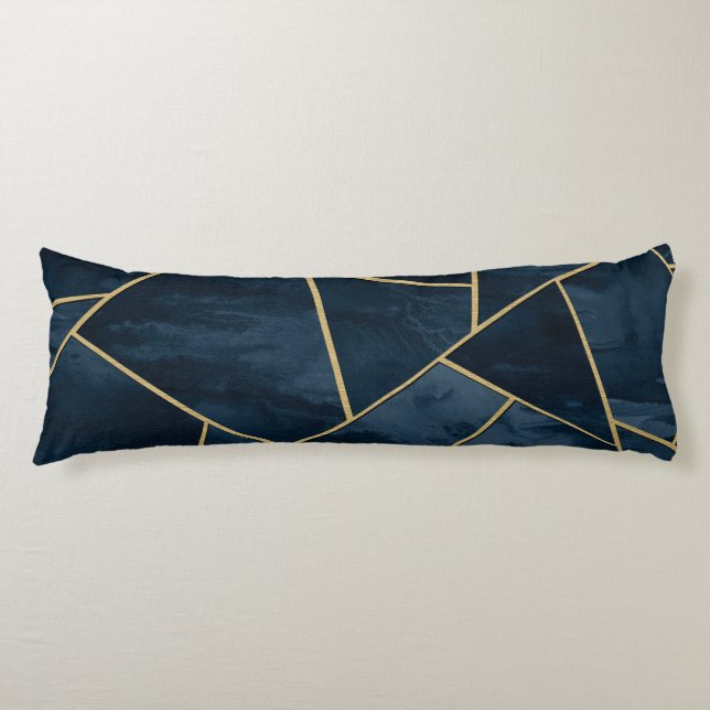 Dark Midnight Navy Blue Gold Geometric Glam #1 Body Cushion (Front)