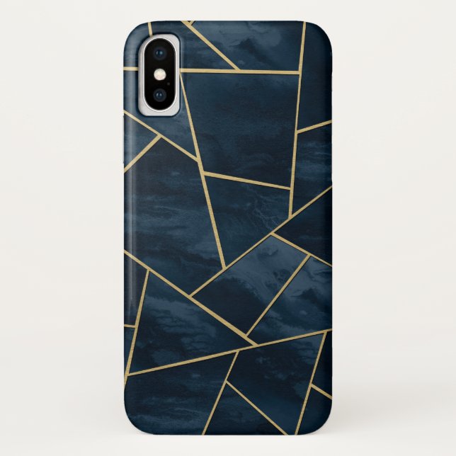 Dark Midnight Navy Blue Gold Geometric Glam #1 Case-Mate iPhone Case (Back)