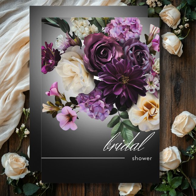 Dark Midnight Purple Floral Romance Bridal Shower Invitation (Dark Midnight Purple Floral Romance Bridal Shower Invitation)