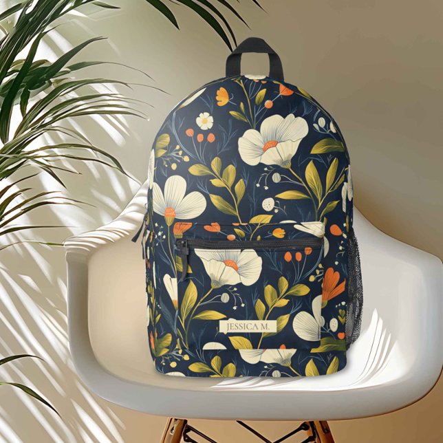 Dark Minimalist Floral Printed Backpack (Creator Uploaded)
