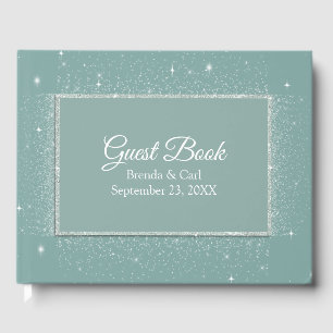 Dark Mint Green Glittery Wedding Guest Book