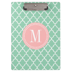 Dark Mint Moroccan Tiles Lattice Personalised Clipboard