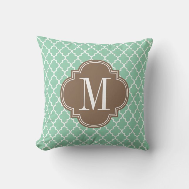 Dark Mint Moroccan Tiles Lattice Personalised Cushion (Front)