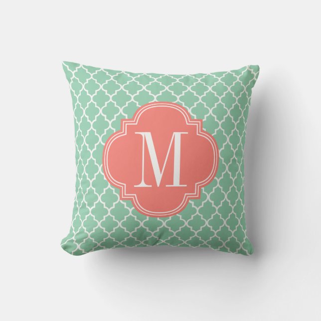 Dark Mint Moroccan Tiles Lattice Personalised Cushion (Front)