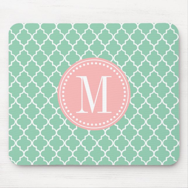 Dark Mint Moroccan Tiles Lattice Personalised Mouse Mat (Front)