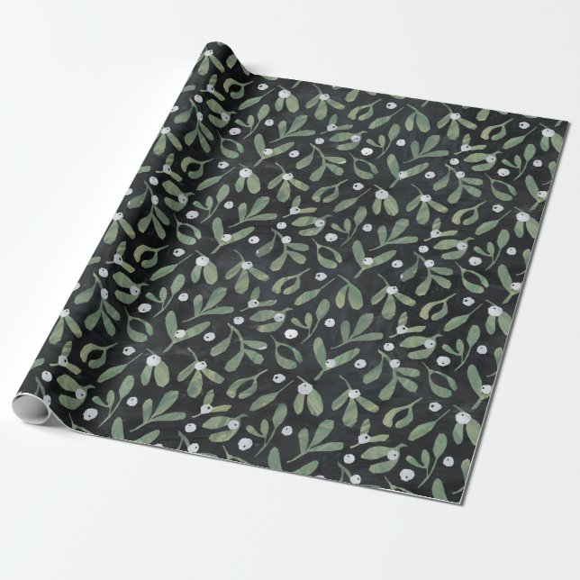 Dark Mistletoe Wrapping Paper (Unrolled)