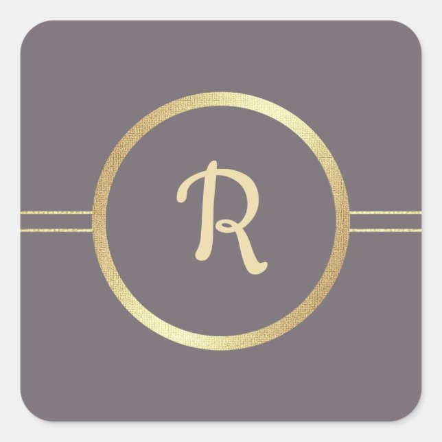 Dark Mocha | Gold Custom Monogram Wedding  Square Sticker (Front)