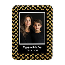 Dark Mode Faux Golden Foil Hearts Mother's Day Magnet