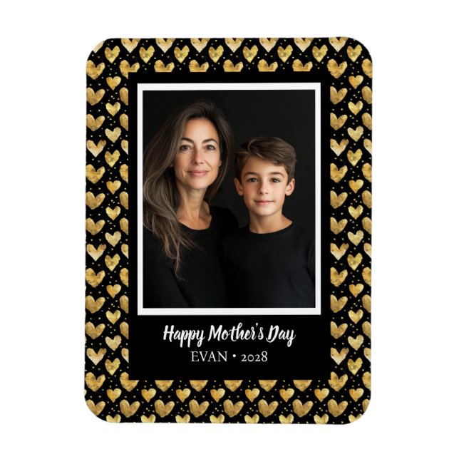 Dark Mode Faux Golden Foil Hearts Mother's Day Magnet (Vertical)