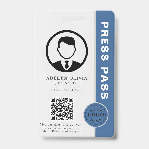 Dark Moderate Blue Press ID for Journalists Badge