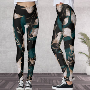 Dark Modern Boho Botanical Leaves Leggings