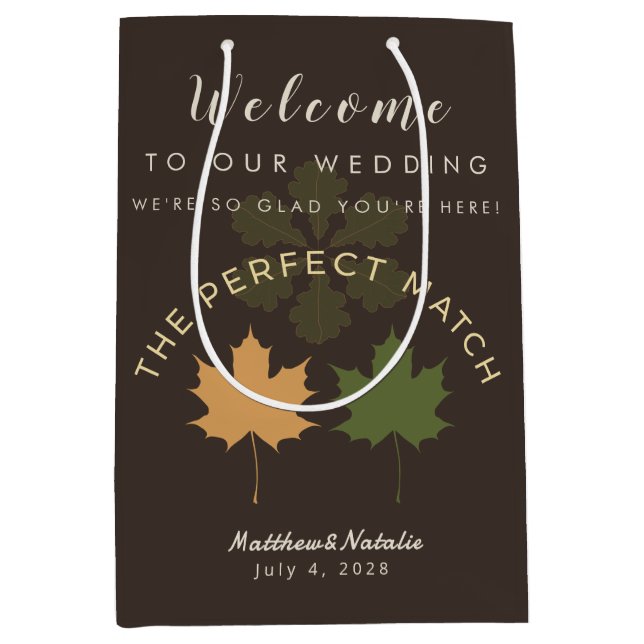 Dark Modern Boho Fall Wedding Welcome Favour Medium Gift Bag (Front)