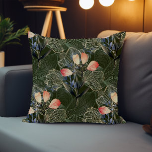 Dark Modern Elegant Boho Floral Dark Green Cushion