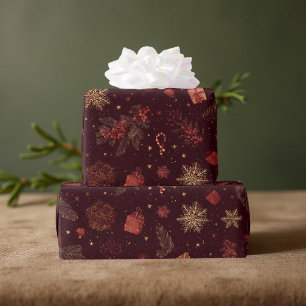 Dark Modern Elegant Holiday Patterns Pine Berry Wrapping Paper