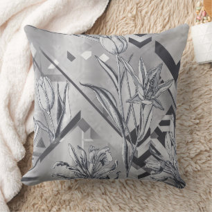 Dark Modern Geometric Tulip Line Art Pattern (2) Cushion
