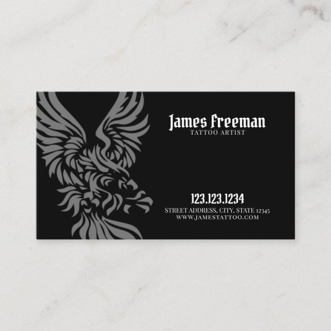 Dark Modern Gothic Tribal Tattoo Artist Tattooer Business Card (Front)