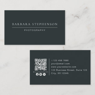 Dark modern, simple, qr code, photography business card